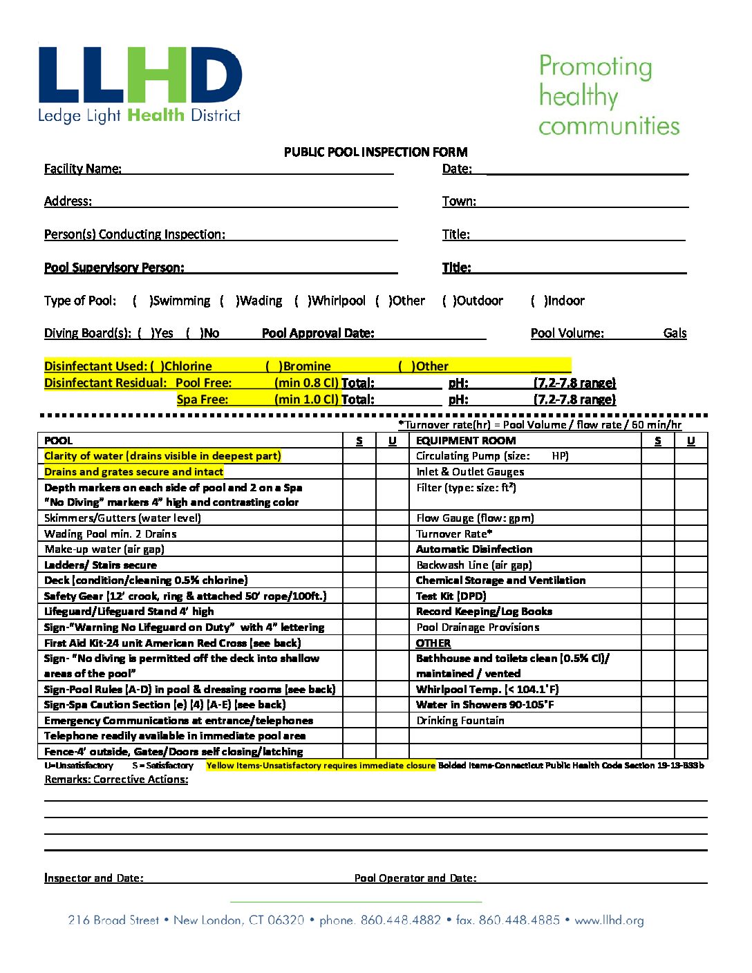 Pool Inspection Checklist